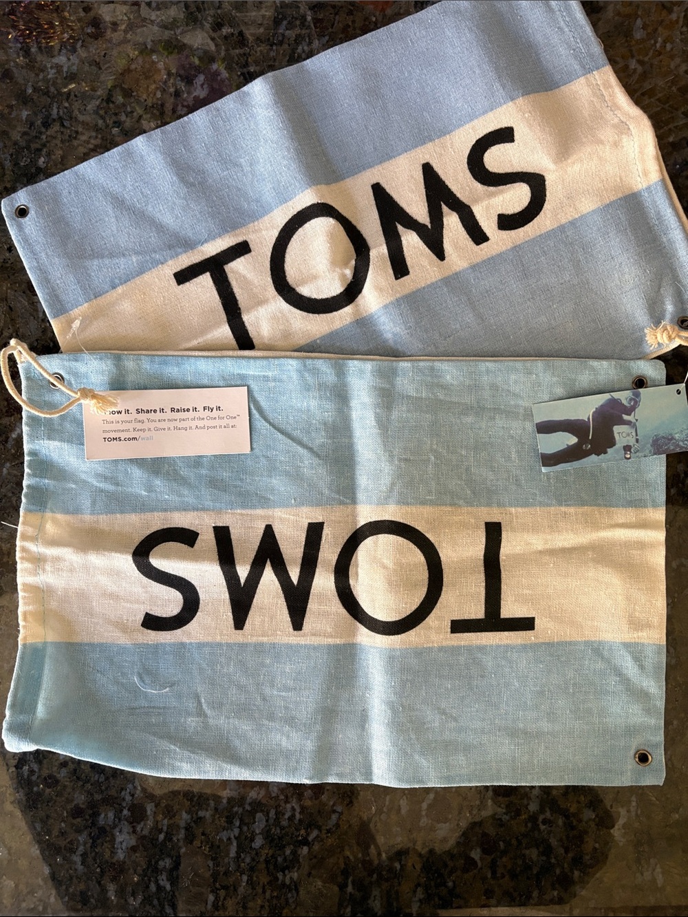 TOMS Striped Canvas Shoe Bag - Light Blue & Cream